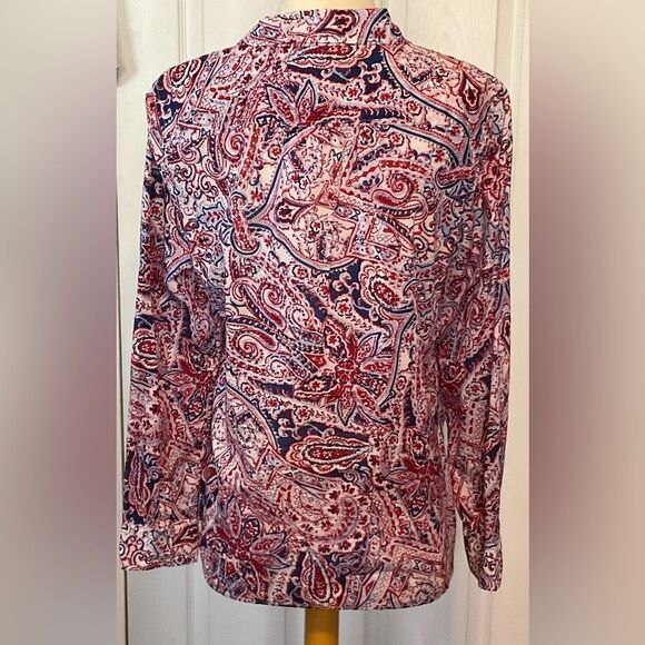 Talbots Cotton Red White Blue Button Down Shirt Top Medium - Picture 4 of 4